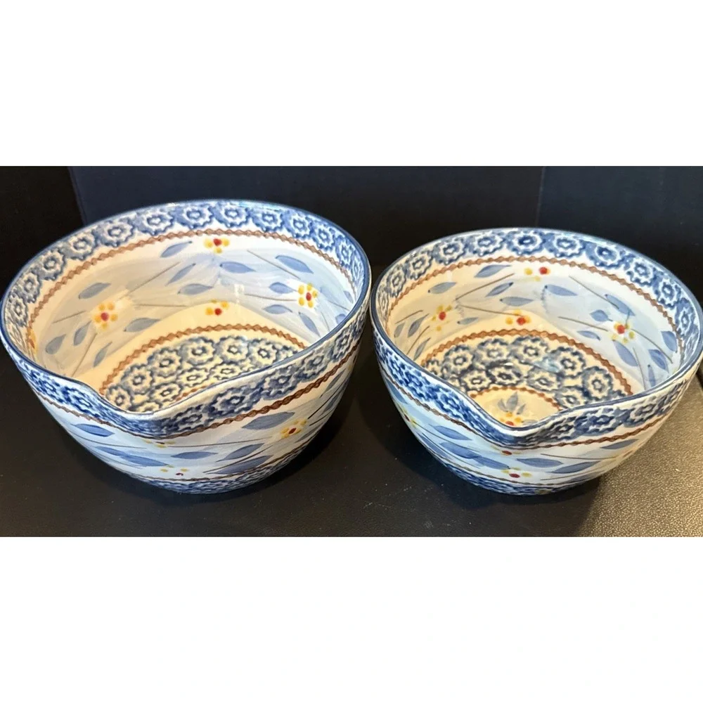 Temptations By Tara Old World Blue 2 Piece Nesting Mixing Bowl Spout 0.5/1 Quart